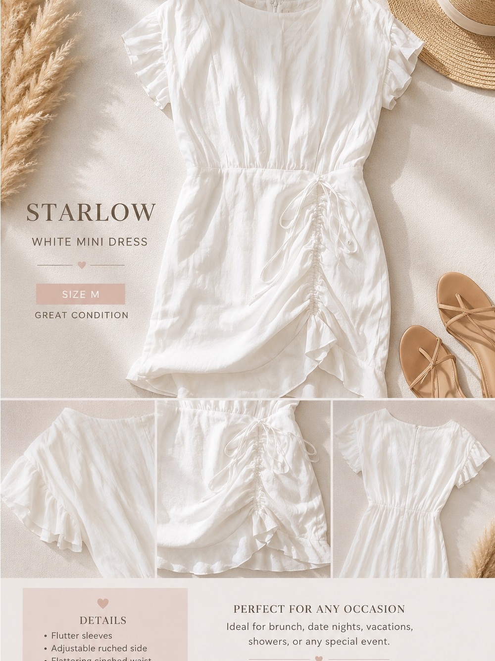 Starlow White Ruching Mini Dress